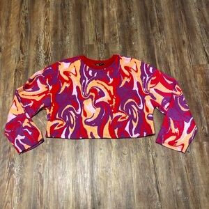 Zara Sweater Women's Medium Jacquard Knit Crop Abstract Groovy Funky Pullover